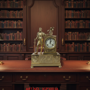 นาฬิกาตั้งโต๊ะแบบกลไก รูปปั้นอาคิลส์ สไตล์ฝรั่งเศสโบราณ ทำจากทองเหลืองแท้ ชุบทอง 24K - Product Image 2