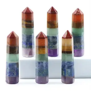 Đá Tự Nhiên 7 Luân Xa Hợp Thời Trang Đá Tự Nhiên Cột Lục Giác 13*48Mm Đá Quý Chữa Bệnh Reiki Mũi Nhọn Trang Trí Mã Não - Product Image 1