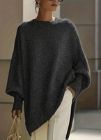 Pull en tricot surdimensionné pour femme, col rond, manches chauve-souris, coupe ample, couleur unie, pull décontracté pour l'automne et l'hiver