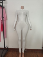 Combinaison à manches longues pour femme avec logo personnalisé, fermeture éclair sur le devant, empiècements en mesh, dos ouvert, combinaison de fitness pour femme, tenue de sport une pièce