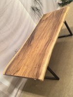 Plateau de table moderne en bois de raintree à bords naturels, dalles de comptoir et dessus de meuble en bois massif pour bureau debout, personnalisable