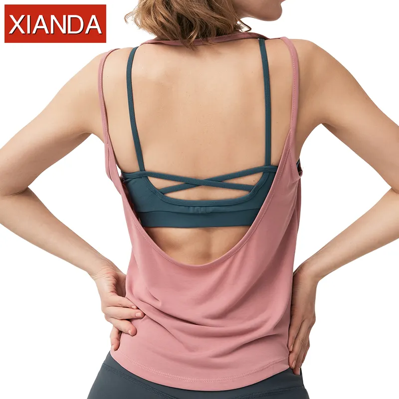 Yeni moda egzersiz çabuk kuruyan gevşek yelek salonu mahsul Tops toptan kadınlar Yoga Tank Top