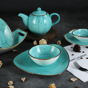 Juego de <span class=keywords><strong>Vajilla</strong></span> de Cerámica Pintada a Mano Estilo Retro JQY con Platos, Tazones y Tazas, <span class=keywords><strong>Vajilla</strong></span> de <span class=keywords><strong>Porcelana</strong></span> Esmaltada en <span class=keywords><strong>Turquesa</strong></span> - Product Image 5