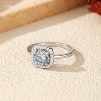 Bague en argent sterling 925 bleu OEM avec moissanite 1 carat, bijoux fins, mariage, simple, délicate, mode, femmes, fiançailles, bagues de doigt