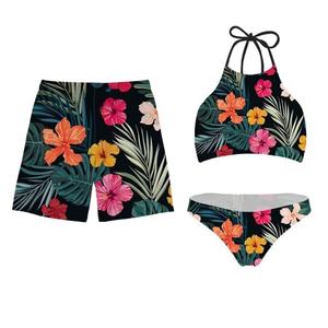 ชุดว่ายน้ำคู่รักสุดหรูแบบพิมพ์ลายเอง MOQ 50 ชิ้น ชุด 3 ชิ้น บิกินี่แบบผูกเชือก ชุดชายหาด กางเกงว่ายน้ำชาย กางเกงขาสั้นสำหรับผู้หญิง - Product Image 6