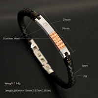 Bracelet de luxe pour homme en acier inoxydable 316 noir élégant avec incrustation de zircon 5A et cuir PU – Vente en gros de bijoux haut de gamme tendance