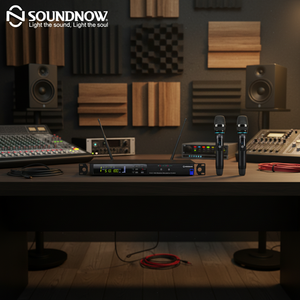 ไมโครโฟนไร้สาย UHF แบบโลหะทั้งหมด ชุดหูฟังแบบหนึ่งต่อสอง สำหรับการร้องคาราโอเกะ การประชุม การแสดง และการสอน - Product Image 3