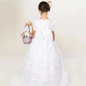 Vestidos <span class=keywords><strong>de</strong></span> Niña <span class=keywords><strong>de</strong></span> las Flores Blancos Personalizados para Bodas, <span class=keywords><strong>de</strong></span> Satén, Mangas Cortas, Sencillos y Elegantes, para Eventos Formales Infantiles, Primera Comunión, Baile <span class=keywords><strong>de</strong></span> Graduación - Product Image 3