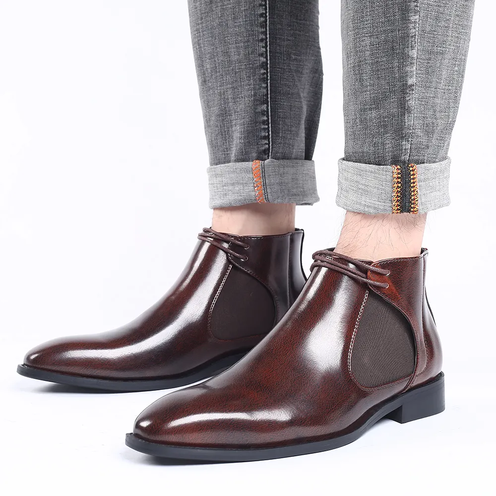Luxury Design Men's Genuine Leather Dress Shoes Oxfords Soft Sole Ankle Boots For Men Pointed Toe Causal Shoes
