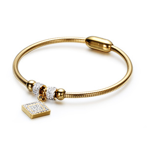 Pulsera magnética con cadena de serpiente cuadrada con incrustaciones de diamantes para mujer, acero inoxidable, 3mm, amuleto geométrico, regalo de joyería - Product Image 4