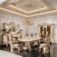 Ensemble de salle à manger de luxe de style turc en bois massif, table et chaises cannelées dorées champagne pour la maison, l'hôtel, la villa royale, l'intérieur du palais