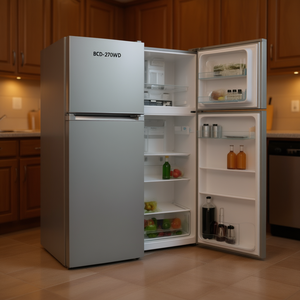 Réfrigérateur BCD-270WD 270L à double porte, dégivrage automatique, acier inoxydable, réfrigérateur domestique avec étagères en verre réglables - Product Image 2