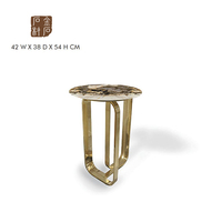 Meubles d'hôtel de luxe, table basse ronde en marbre, table basse centrale en acier inoxydable doré
