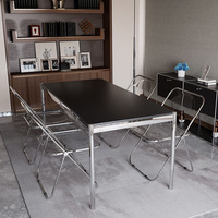 Bureau rectangulaire minimaliste, bureau simple pour studio, table de conférence et de négociation, table à manger Bauhaus en acier inoxydable