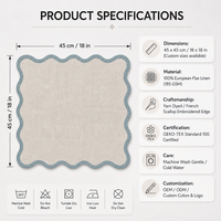 Serviettes carrées 100 % lin faites à la main, réutilisables, modernes, à bord festonné, teintes en fil, certifiées OEKO-TEX, 185 GSM, pour hôtels et mariages