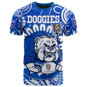 호주 시티 오브 캔터베리 뱅크스타운 맞춤형 남성 티셔츠 원주민 강아지 블루와 화이트 원주민 영감 티셔츠