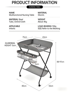 محطة تغيير حفاضات الأطفال 0.8 إطار حديدي لوح بولي بروبيلين قابل للطي تصميم مدمج مع منظم تخزين اختياري وعلامات مخصصة - Product Image 4