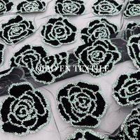 Bas en maille pour filles, broderie de roses noires perlées et sequins, tricoté 100% polyester, résistant à l'abrasion, séchage rapide, respirant