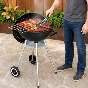 Parrilla de Carbón para Asar de 18 Pulgadas con Ruedas, Parrilla Portátil para Exteriores para Patio y Jardín - Product Image 1