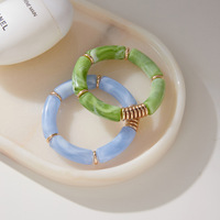 Gelang Wanita Warna-warni dari Bambu, Gelang Akrilik Tebal yang Dapat Diulur, Gelang Tumpuk, Gelang Manik-manik Persahabatan, Gelang Fashion