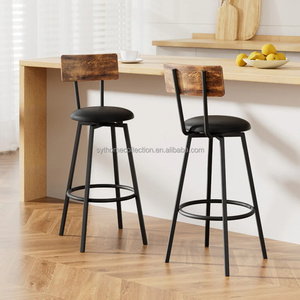 Tabourets <span class=keywords><strong>de</strong></span> <span class=keywords><strong>bar</strong></span> <span class=keywords><strong>de</strong></span> style mid-century haut <span class=keywords><strong>de</strong></span> gamme, structure en métal <span class=keywords><strong>noir</strong></span>, dossier en bois, chaises <span class=keywords><strong>de</strong></span> <span class=keywords><strong>bar</strong></span> pour comptoir <span class=keywords><strong>de</strong></span> cuisine, café - Product Image 1
