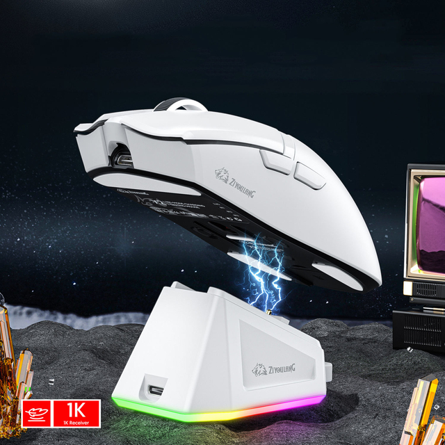 Free Wolf X2 Wireless Tri-mode PAW3311 24000DPI RGB with Charging Base Ergonomic Programmable Optical Game Mouse