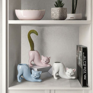 Vaso in Ceramica Creativo e Moderno a Forma di Colonna con Coda di Gatto e Scimmia per Piante Grasse e Cactus - Vaso da Tavolo Stile Orientale - Product Image 3