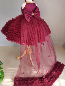 Abiti di Lusso per Bambine Rosso Vino, Vestito a Strati con Volant, Abbigliamento per Feste, Outfit per Bambini, Abbigliamento per Neonati - Product Image 3