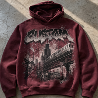 Sweat-shirt à capuche graphique délavé bordeaux pour homme, imprimé graffiti, hiver, épaules tombantes, poche kangourou, coupe oversize, en molleton de coton
