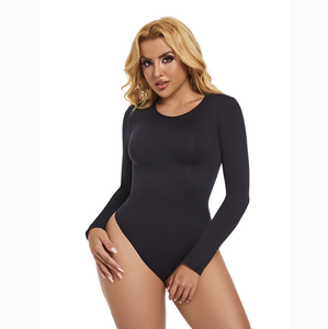 배 컨트롤을위한 여성 긴 소매 바디 수트 원활한 바디 슈트 끈 팬티 라운드 넥 외출 탑 - Product Image 5