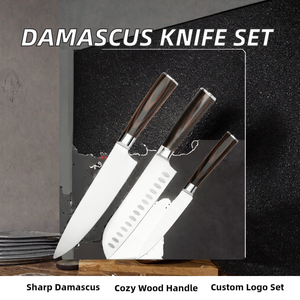 Ensemble de couteaux en acier Damas, longueur de lame de 5 à 10 pouces, ambidextres, durables, couteaux de chef de cuisine, manche en bois, ensemble de sept pièces, logo personnalisé - Product Image 2