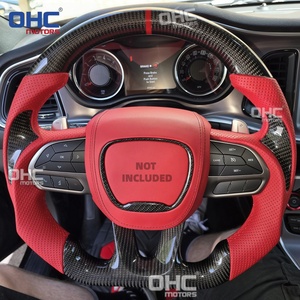 Volant sport en fibre de carbone pour <span class=keywords><strong>Dodge</strong></span> <span class=keywords><strong>Challenger</strong></span> Charger Durango Hellcat 2015-2025 en cuir rouge avec poignée ergonomique – Entrepôt USA - Product Image 2