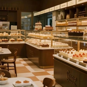 Vitrine/Comptoir en Fer et Bois pour Présentation de Pains, Pâtisseries et Gâteaux avec Éclairage pour Centres Commerciaux et Boulangeries - Product Image 1