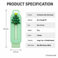 Gomme à effacer personnalisée avec logo de Noël, grande capacité, écologique, en PP, cadeau de papeterie coulissant