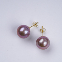 Boucles d'oreilles perle d'eau douce de forme ronde Edison violet naturel de 12mm Design de luxe naturel