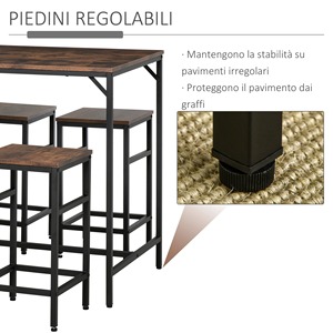 HOMCOM stile industriale tavolo alto con 4 sgabelli in metallo e legno, soggiorno moderno e mobili da cucina, rustico marrone - Product Image 5