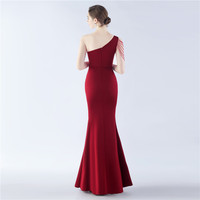 31356-S # Nouvelle robe de soirée en tissu satiné perlé artisanal avec une seule robe de grande taille pour femme