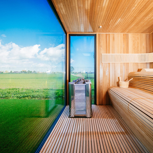 Sauna de vapor de jardín de madera de cedro rojo puro canadiense al por mayor, Sauna al aire libre con estufa