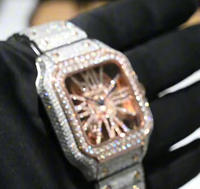 Montre automatique squelette AAA entièrement sertie de moissanite VVS en acier inoxydable, style Carter Santo, modifiée pour le marché secondaire, montre homme Hip Hop