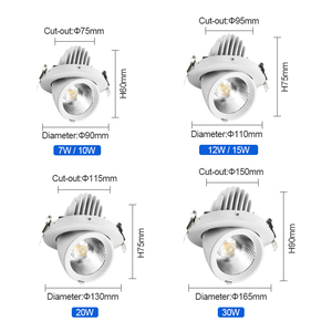 Có thể điều chỉnh 360 xoay <span class=keywords><strong>LED</strong></span> COB thương mại downlight 7W 10W 12W 15W nhôm xuống đèn AC220V lõm voi thân cây Downlight - Product Image 5