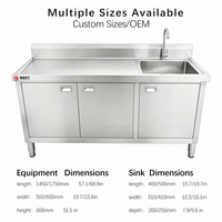 Évier simple en acier inoxydable avec grande table de travail, égouttoir et armoire pour cuisine commerciale