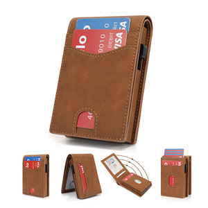 Cartera de Cuero Genuino para Hombre, Tarjetero Magnético con Bloqueo RFID, Mecanismo de Resorte, Uso Diario - Product Image 2