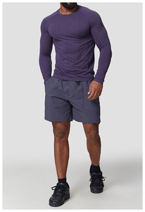T-shirt de sport pour homme à séchage rapide, sans couture, jacquard, haut d'entraînement fitness, coupe slim, décontracté, manches longues, couleur unie, extensible - Product Image 4