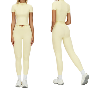 Custom Logo Solid Women <b>Workout</b> 2 Piece Set Breathable Quick Dry Stand Collar Zip <b>Jacket</b> Drawstring Wide Leg Sweatpants Gym - Product Image 1