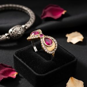 <b>Bow</b> Tie Design Ruby CZ Zircon Stone Ottoman Popular Charm Model Wholesale Authentic Silver Ring Jewelry - Product Image 3