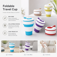Mug de voyage moderne en silicone réutilisable et portable de 350 ml, sans BPA, bouteille d'eau pliable avec couvercle à paille, compatible lave-vaisselle et micro-ondes