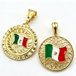Médaille circulaire en alliage de zinc plaqué or avec motif émaillé du drapeau mexicain pour souvenir patriotique - Product Image 6