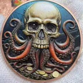 Moneda de cobre 999 de 5 AVDP oz con alto relieve, colorida, de pulpo gigante, grado coleccionista, para inversión y coleccionismo - Product Image 1