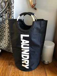 Panier à linge pliable en polyester noir écologique de 90 L avec cordon de serrage, à poser au sol - Product Image 5