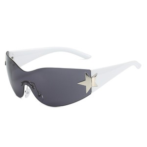 Lunettes <span class=keywords><strong>de</strong></span> soleil Y2K pour femmes et hommes, monture marron UV400, <span class=keywords><strong>verres</strong></span> PC blancs et rouges tendance, style futuriste, design sans monture - Product Image 5